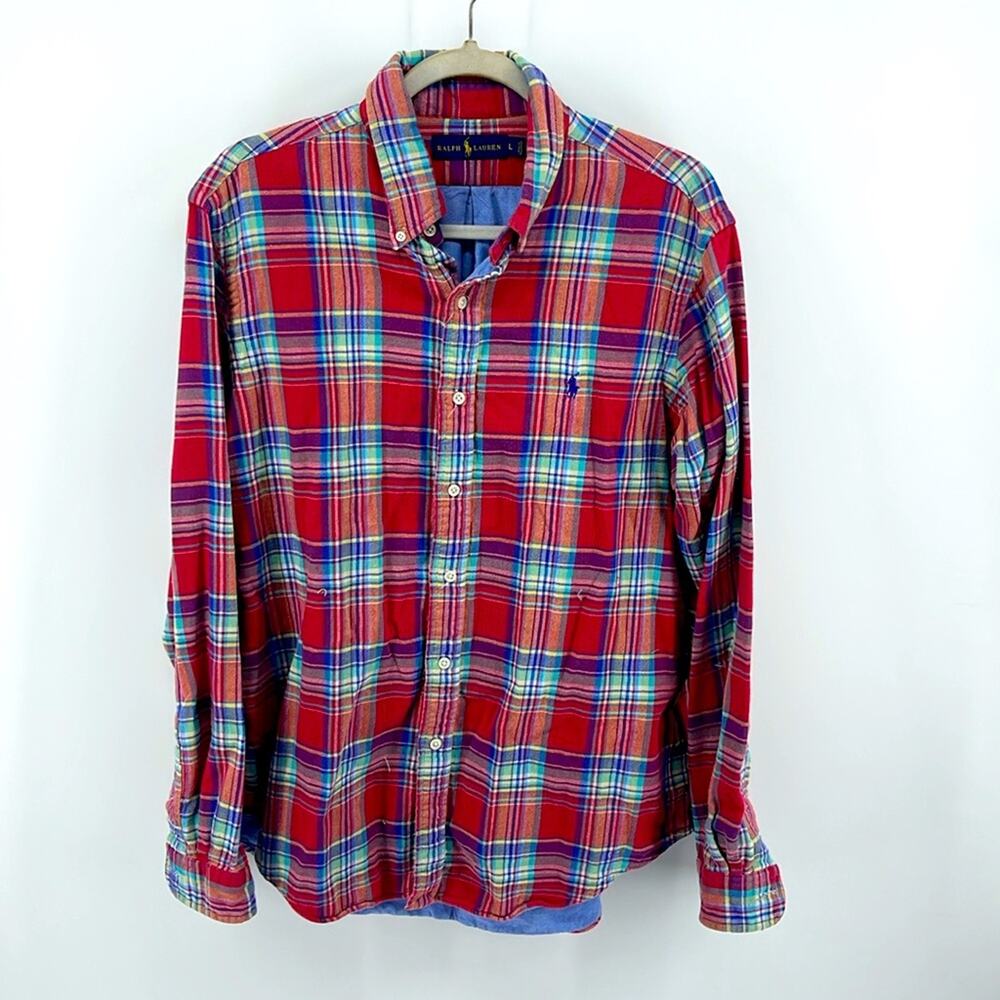 POLO Ralph Lauren cotton plaid flannel lined long sleeve button up shirt sz L